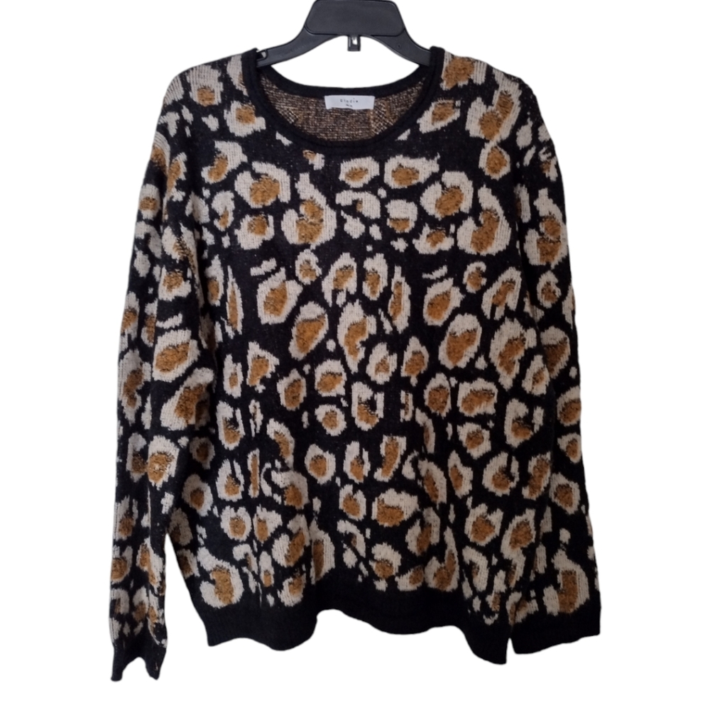 Elodie Black Yellow Ivory Geometric Pattern Sweater size XL